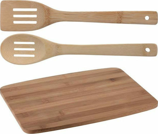 Excellent Houseware Rectangular Bamboo Chopping Board Set with Spoons Brown 32.5x23cm 3pcs