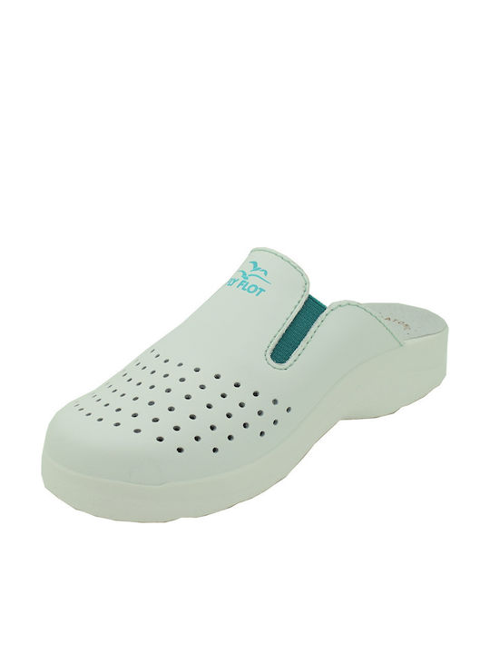 Fly Flot Damen Leder Anatomisch Holzschuhe Weiß