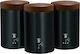 Berlinger Haus Ebony Rosewood Collection Set of 3 Food Jars for Coffee Sugar Tea with Lid Stainless Steel Black 11x11x17.8cm 3 Pieces