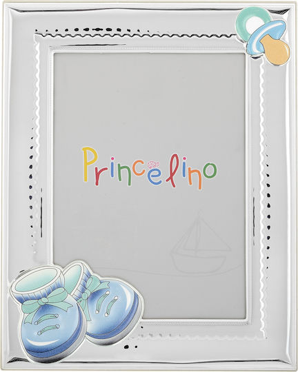 Prince Silvero Παπουτσάκια Παιδική Κορνίζα Ασημένια Μπλε 9x13cm