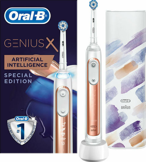 Oral-B Genius X 10000 Special Edition Elektrische Zahnbürste mit Drucksensor und Reisetasche Roségold