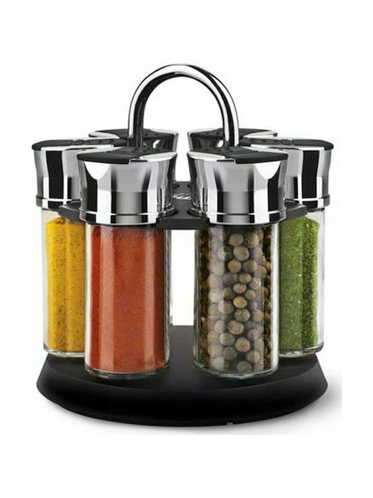 Lamart Glass Tabletop Rotating Spice Rack Black 6pcs