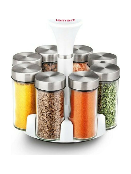 Lamart Glass Tabletop Rotating Spice Rack White 8pcs