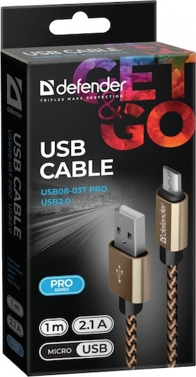 Defender Braided USB 2.0 to micro USB Cable Χρυσό 1m (87800)