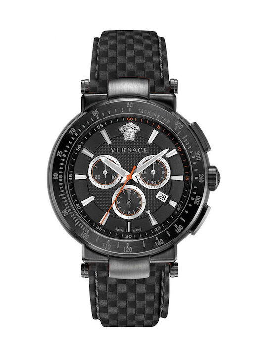 Versace Uhr Chronograph mit Schwarz Lederarmband VEFG02020