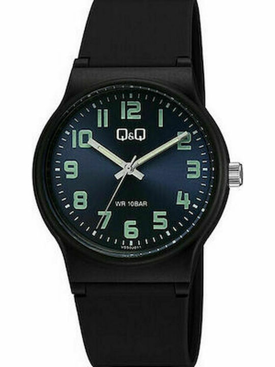 Q&Q Ανδρικό Ρολόι 38mm Μπαταρίας με Μαύρο Καουτσούκ Λουράκι