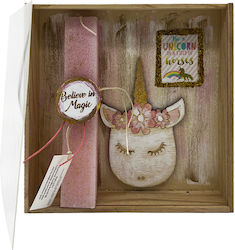 Unicorn-Believe candle set with handmade box-frame