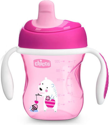 Chicco Training Cup Educational Sippy Cup Plastic with Handles Pink Polar Bear for 6m+m+ 200ml