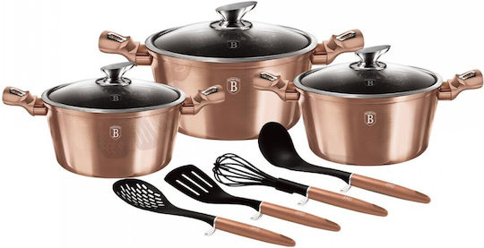 Berlinger Haus Metallic Line Töpfe Set aus Aluminium Rose Gold Collection mit Innenbeschichtung aus Stein 3 Stück