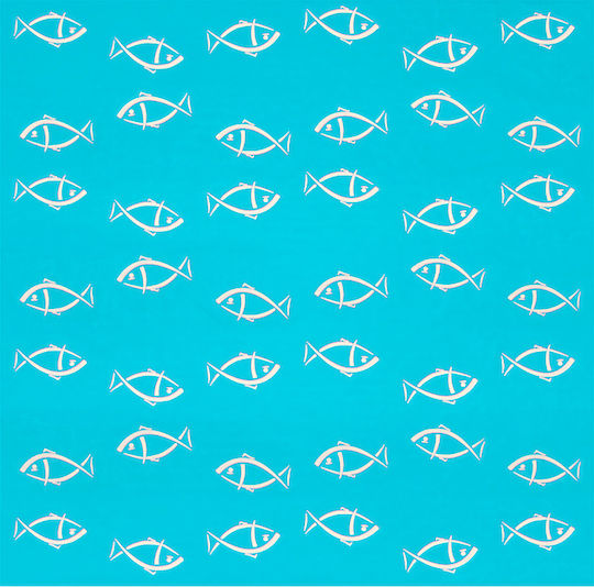 PaperQ Dama weiße Fischchen Tischtuch Hellblau 100x100cm. 150Stück