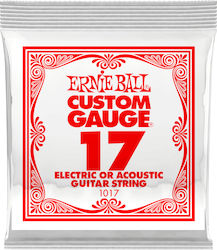 Ernie Ball Single Steel String for Acoustic Guitar / Electric Guitar Custom Gauge Plain .017"