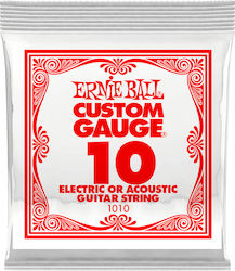 Ernie Ball Single Steel String for Acoustic Guitar / Electric Guitar Custom Gauge Plain .010"