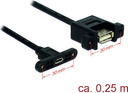 DeLock USB 2.0 Cablu USB-A femelă - micro USB-B de sex feminin Negru 0.25m 85109