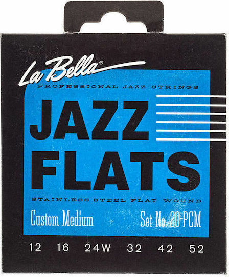La Bella Jazz Flats Set of Stainless Steel Electric Guitar Strings 12 - 52 Custom Medium