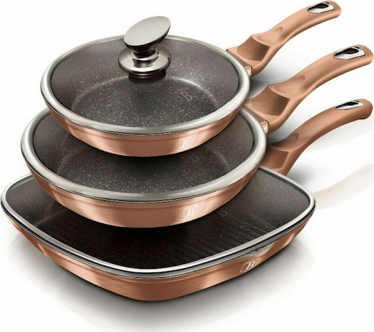Berlinger Haus Metallic Line Σετ Τηγάνια από Αλουμίνιο Rose Gold Collection με Επίστρωση από Πέτρα 3 Σκευών