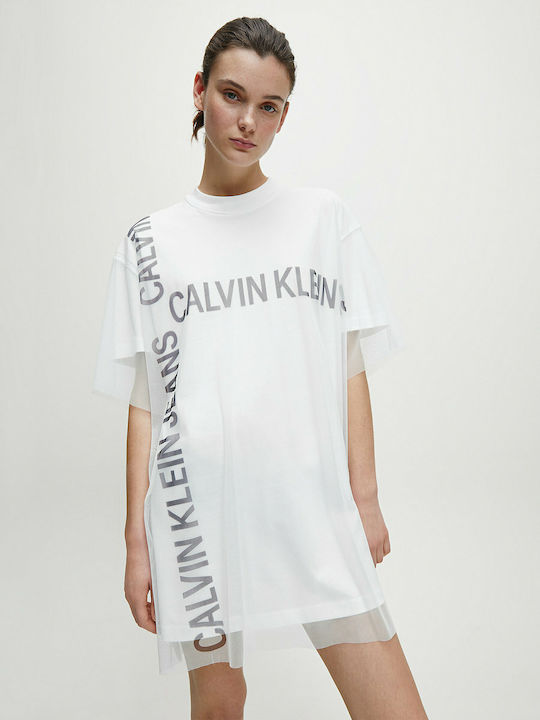 Calvin Klein Damen T-shirt mit Transparenz Weiß