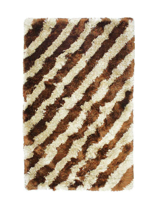 Aurora Shaggy Handmade Rug Rectangular Brown Waves