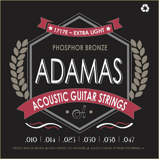 Adamas Historic Reissue Set of Phosphor Bronze Acoustic Guitar Strings 10 - 47 Extra Light
