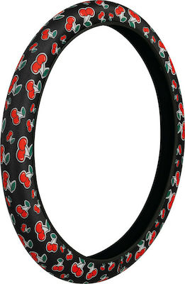 Lampa Car Steering Wheel Cover Skin-Cover Elasticized with Diameter 35-37cm Cherry-Ciliege Synthetic Black L3292.1