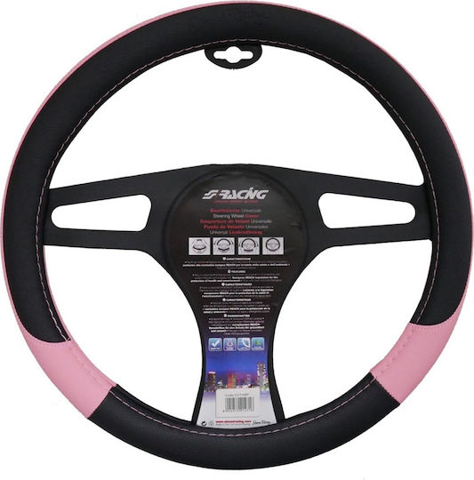 Simoni Racing Κάλυμμα Τιμονιού Αυτοκινήτου Pink Lady με Διάμετρο 37-39εκ. Δερμάτινο Μαύρο/Ροζ