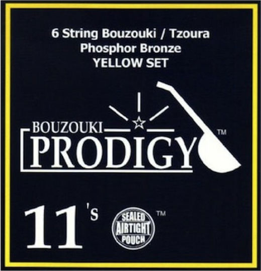 Prodigy Жълт Набор Струни За Бузуки Фосфорен Бронз 11 - 22 6 Струнно Бузуки/Цура