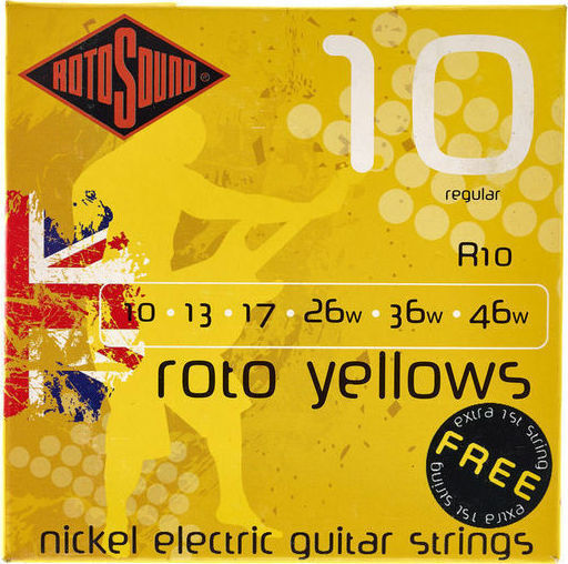 Rotosound Set of Nickel Plated Steel Strings for Electric Guitar Roto Yellows - Regular 10 - 46"