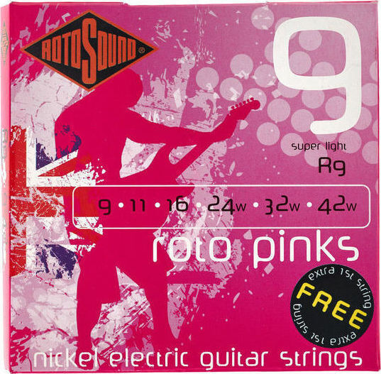 Rotosound Set of Nickel Plated Steel Strings for Electric Guitar Roto Pinks - Super Light 9 - 46"