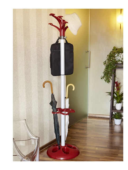 Bama Metallic Coat Rack with Umbrella Holder Red/ White With 8 Hooks and 5 Umbrella Slots 45x45x170cm