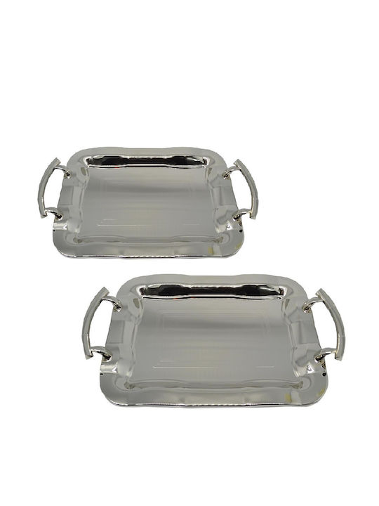 Ankor Rectangle Tray Metallic with Handle In Silver Colour 43.3x31.2cm 2pcs