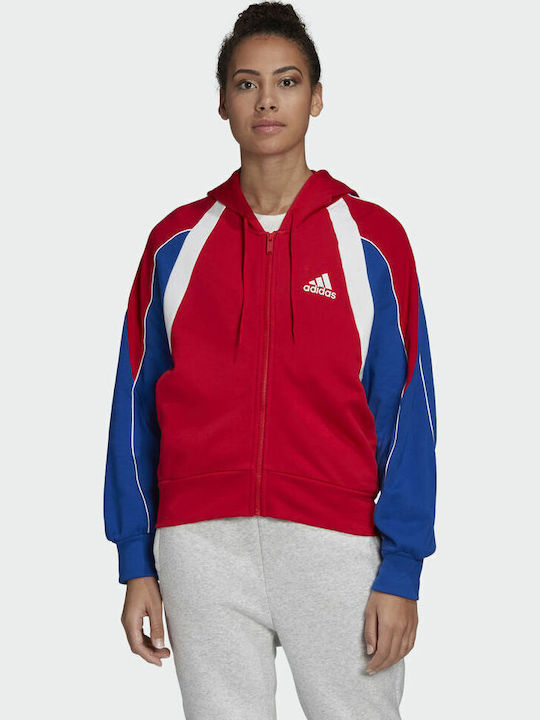 Colorblock Women's Sweatshirt Jacket Hooded Scarlet Red