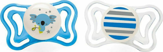 Chicco 71033-21 Pacifiers Silicone Night with Case Night/Lines - Blue-White for 6-16 months 2pcs