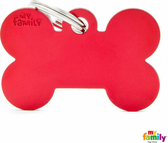 My Family Basic Dog ID Tag Bone Red Metal (Personalized)