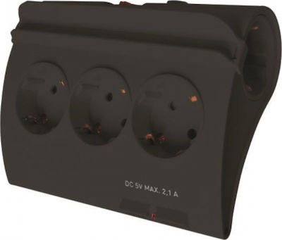 Eurolamp Steckdosenleiste mit Überspannungsschutz 5 Steckdosen mit Schalter, 2 Steckplätze USB und Kabel 1.5m Schwarz 3Stück