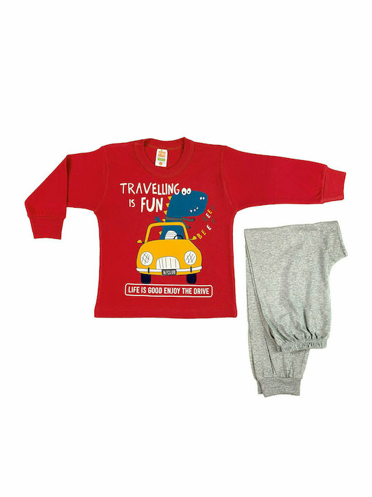 Nina Club Travelling is Fun Set Top & Bottom Kids Winter Cotton Pyjamas Red