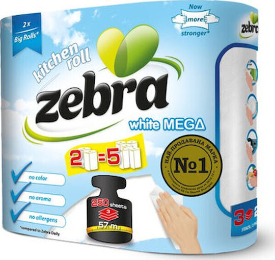 Zebra White Mega Küchenpapier 2 Rollen 3 Blätter