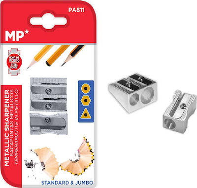 Madrid Papel Metallic Double Pencil Sharpener Gray 25mm Ασημί