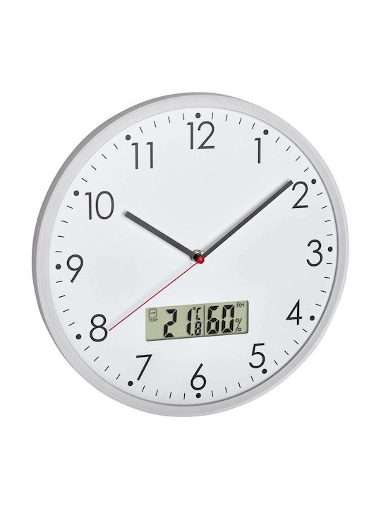 TFA Ρολόι Τοίχου Αθόρυβο Μεταλλικό Λευκό/ Ασημί 30.2cm