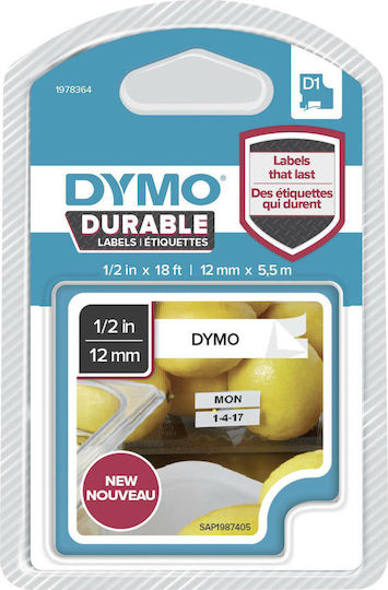 Dymo Ταινία Ετικετογράφου 5.5m x 12mm σε Λευκό Χρώμα Συμβατή με Dymo D1, Dymo Rhino/IND