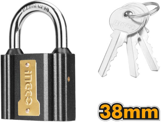 Ingco Stahl Vorhängeschloss Messing mit Schlüssel 38mm Black 1Stück