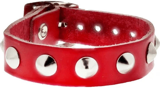 Rimba 1-Row Conical Studded Leather Bracelet Buckle Κολάρο σε Κόκκινο Χρώμα