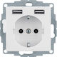 Hager Berker S.1 Single Walled Power Socket with 2 USB Ports White