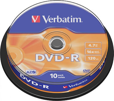 Verbatim Εγγράψιμα DVD-R 16x 4.7GB Cake Box 10τμχ