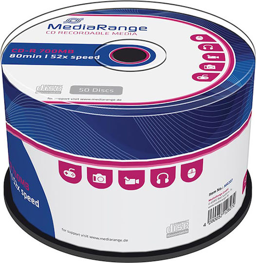 MediaRange Recordable CD-R 52x 700MB Cake Box 50pcs