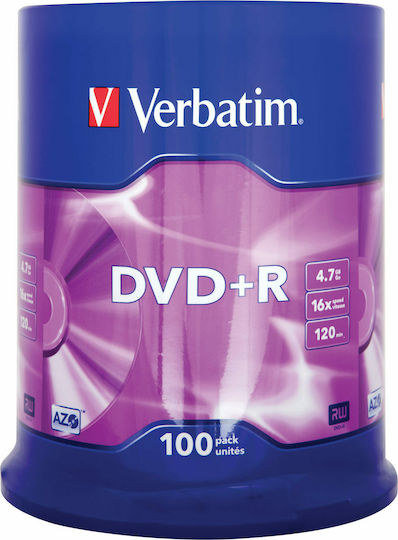 Verbatim Εγγράψιμα DVD+R 16x 4.7GB Cake Box 100τμχ