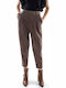 Women's High-waisted Fabric Trousers Baggy Line Striped Brown