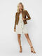 Bandit Women's Short Biker Artificial Leather Jacket for Winter Brown