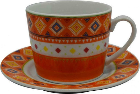 Ankor Set of Cups Tea Porcelain Orange 230ml 6pcs