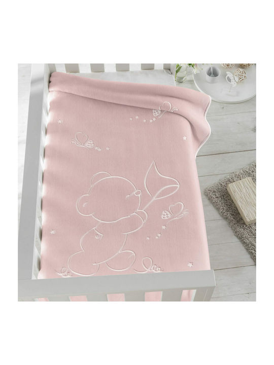 Piel SA Decke Wickeltücher für Kinderzimmer 6654 Osito Mariposas Samt Rosa 80x110cm