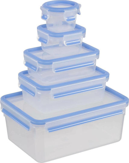 Emsa Clip & Close Σετ Πλαστικά Δοχεία Φαγητού Transparent/Blue 40cm 5τμχ