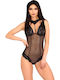Lingerie Spaghetti Strap Bodysuit Kreame Delicate Mesh Body with Choker with Lace Black